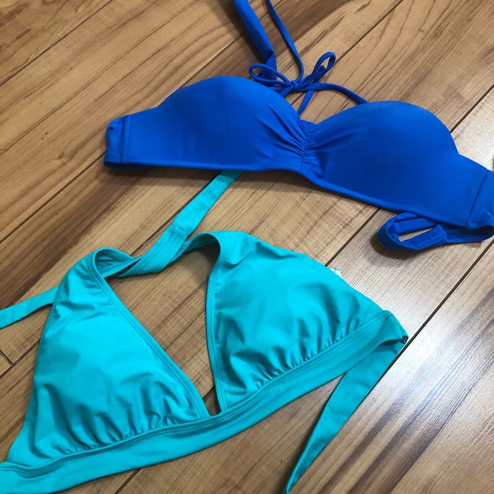 Lot Of 2 Bikini Tops...Royal Blue Lg / Turq Xl
